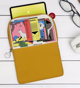 BK Gift Modern Soyut Tasarımlı Taşınabilir Koruyucu Tablet Kılıfı & Organizer Çanta - Sarı-4