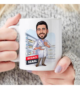 Kişiye Özel Karikatürlü Erkek Eczacı Tasarımlı Kupa Bardak