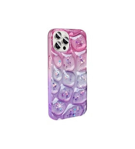 Apple iPhone 15 Pro Max Uyumlu Kılıf Simli 3D Desenli Zore Hacar Kapak (Pembe- Mor)