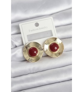 Vintage Model Bordo Gold Renk Pirinç Kadın Küpe TJ-BKP11661