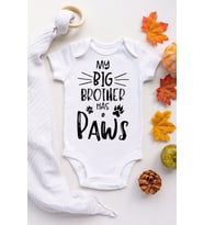 Unisex Bebek Beyaz Brother Paws Kısa Kol Çıtçıtlı Body Zıbın