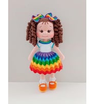 Gökkuşağı Kıvırcık Saçlı Turuncu Ayakkabılı Karnaval Bebek Amigurumi Organik Oyuncak