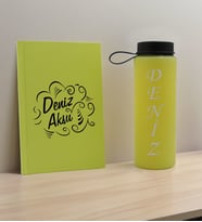BK Gift Kişiye Özel İsimli Sarı Defter ve Matara Hediye Seti-4, Sevgiliye Hediye, Arkadaşa Hediye, Yeni İş Hediyesi