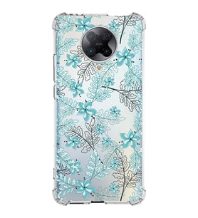 Xiaomi Poco F2 Pro Köşe Korumalı Antişok Kapak Floral Su Yeşili Tasarımlı Şeffaf Silikon Kılıf