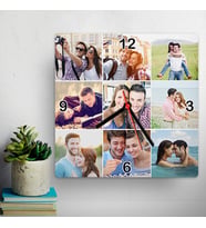 9 Fotoğraflı Kare Duvar Saati , sevgiliye hediye, doğum günü hediyesi, geçmiş olsun hediyesi, yıldönümü hediyesi, yeni iş hediyesi, terfi hediyesi, tanışma hediyesi, kız arkadaş hediyesi
