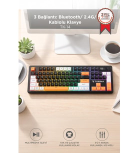 Torima Oyuncu Klavyesi Rgb Işıklı Dijital Ekranlı 3 Modlu Mekanik Hisli Kablosuz Klavye TK14 Siyah