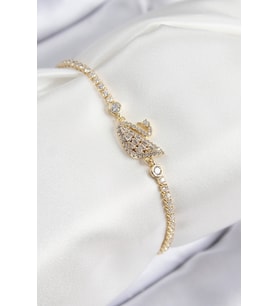 Pirinç Zirkon Taşlı Kuğu Model Gold Renk Kadın Bileklik 5886 - HPSBYI3958-5344