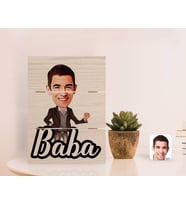 BK Gift Kişiye Özel Baba Karikatürlü Otantik Masaüstü Ahşap Palet Çerçeve-1 (Beyaz)