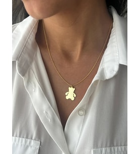 Kişiye Özel Sevimli Ayıcık Figürlü Kolye 925K Gümüş (Gold)