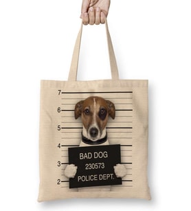 Bad Dog Pug Köpek Bez Çanta Uzun Saplı