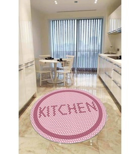 Pembe Kaymaz Kitchen Yazılı Yuvarlak Mutfak Halısı AR548
