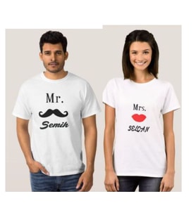 Kişiye Özel Sevgili Tişörtü Çift Adet Mr Ve Mrs Tasarım (Beyaz)
