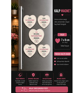 5'li Kalp Fotoğraf Magneti Kişiselleştirilebilir İstenilen Fotoğraflarla Hediye Seti