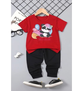 Çocuk Sweet Dream Panda Alt - Üst Eşofman Takımı (Siyah)