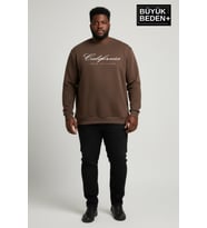 Erkek Büyük Beden El Yazılı California Baskılı Bisiklet Yaka İnce Sweatshirt SPR26BSW956-7