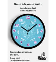 İsme Özel Tavşan ve Havuç Desenli Çocuk Odası Duvar Saati Orta Boy 30 cm Siyah Camlı Sessiz