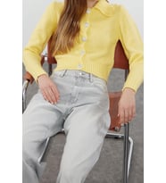 Kadın Modern Tarz Regular Polo Yaka Crop Triko Hırka