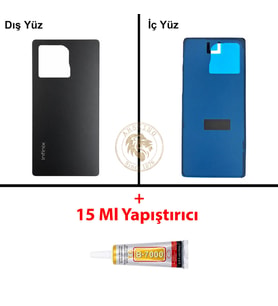 Infinix Note 50 Siyah Uyumlu Arka Kapak + B7000 Yapıştırıcı Arka Cam Batarya Pil Kapağı Lazer Kesim