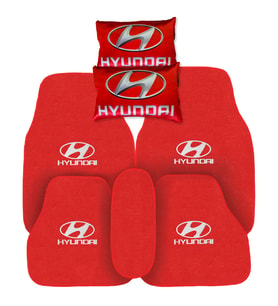 Hyundai Nakışlı 5 Parça Araç Oto Halı Paspas  Hyundai Dijital Baskılı Kırmızı Oto Boyun Yastığı