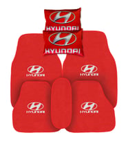 Hyundai Nakışlı 5 Parça Araç Oto Halı Paspas  Hyundai Dijital Baskılı Kırmızı Oto Boyun Yastığı