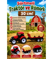 Sürtmeli Römorklu Oyuncak Traktör Seti Saman Balyalı Çiftlik Aracı 30cm