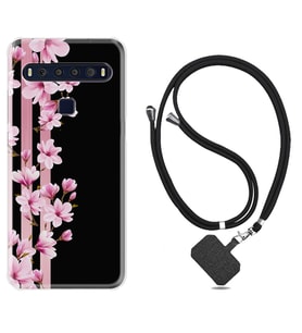 TCL 10L 10 Plus 10SE 20E 20SE 30 L7 Kılıf Boyun Askılı Silikon Pink Flowers 3 1393
