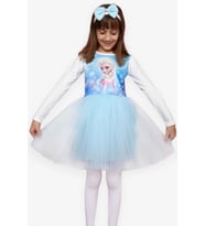 Babely Kız Çocuk Uzun Kollu Elbise Karlar Kraliçesi Elsa 5-10 Yaş, Mavi