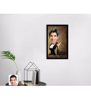 BK Gift Kişiye Özel Boss Karikatürlü Dekoratif Ahşap Siyah Çerçeveli Tablo-1