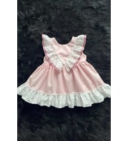 FİSTO FIRFIRLI VE KURDELE DETAYLI POPLİN KIZ ÇOCUK BEBEK PEMBE ELBİSE
