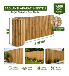 POLYBOTUM Premium Doğal Kamış Hasır Balkon Çiti 50x300 cm Sık Dokuma Dayanıklı Bahçe, Teras ve Balkon İçin Dekoratif Gizlilik Çiti