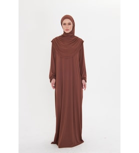 Kahve Tek Parça Namaz Elbisesi Viskon Düz 2503_14