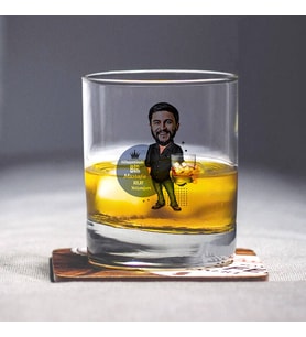 Kişiye Özel Siyah Gömlekli Erkek Karikatürlü Viski Bardağı