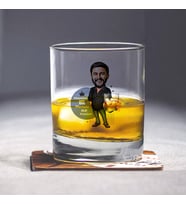 Kişiye Özel Siyah Gömlekli Erkek Karikatürlü Viski Bardağı