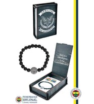 Fenerbahçe Orijinal Lisanslı FB Logo Mat Onix Doğaltaş Bileklik Kişiye Özel Ahşap Kut (Siyah)
