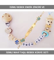 Sahi Aksesuar İsimli Bebek Emzik Zinciri ve İsimli Bebek Künye Seti BEZYI602