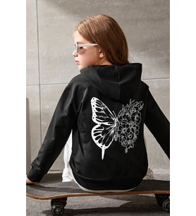 Çocuk Drawing Butterflies Baskılı Sweatshirt (Siyah)