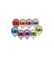 Happy Bırthday Baskılı Karışık 10" Krom Balon