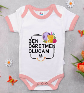 BK Kids Öğretmen Olucam Tasarımlı Pembe Bebek Body Zıbın-1