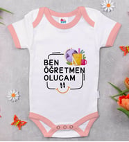 BK Kids Öğretmen Olucam Tasarımlı Pembe Bebek Body Zıbın-1