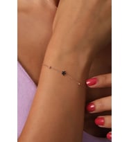 925 Ayar Gümüş Rose Kaplama Siyah Zirkon Taşlı Toplu Yaprak  Bileklik