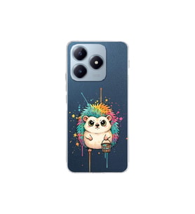Realme C63 ile Uyumlu Splash Kirpi Tasarımlı Şeffaf Silikon Kılıf
