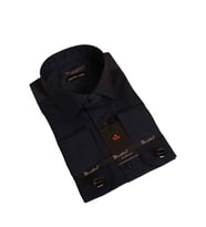 Lacivert Ekstra Dar Kesim Likralı Esnek Micro Kumaş Kol Düğmeli Slim Fit Erkek Gömlek - 195-12