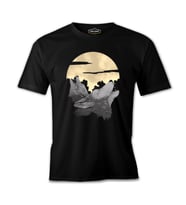 Two Wolves Howling in the Moonlight Siyah Erkek Tshirt