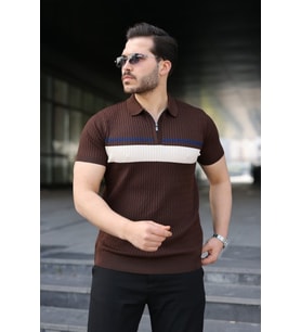Erkek Örgü Desenli Renkli Kısa Kollu Triko Tişört
