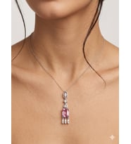 Pembe Baget Taşlı Vintage Tasarım Gümüş Kaplama Sallantılı Kolye. , Kadın Abiye Kolye