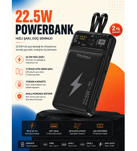 22.5W PD Destekli Mobil Hızlı Şarj Powerbank