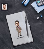 Kişiye Özel Öğretmen Karikatürlü Gri Defter Kalem Hediye Seti  Bay-17