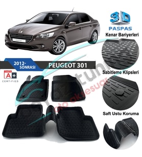 Peugeot 301 Havuzlu 3D Paspas Niken Siyah 2012 Sonrası