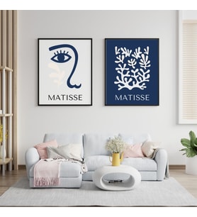 Mavinin Güzelliği Matisse Duvar Tablosu Çerçeveli 2'li Set Siyah Renk 35 x 50 Boyut/Ebat (Çok Renkli)