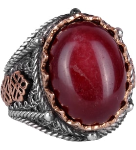 925 Ayar Solid Gümüş Yüzük, Gerçek Doğal Taş Yüzük (Cabochon Yakut)